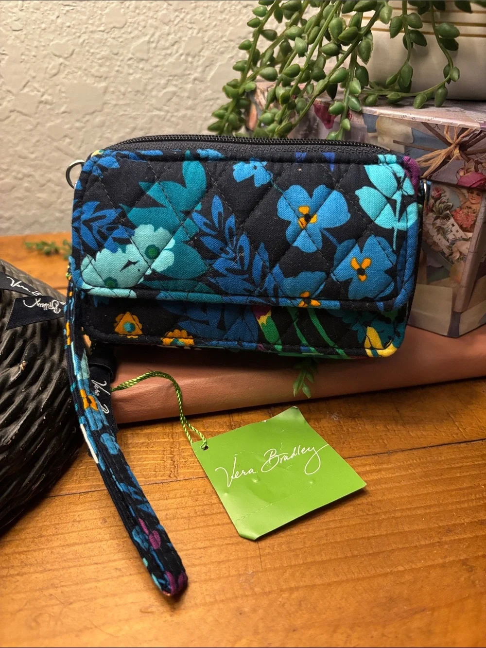 Vera Bradley Teal and Blue Floral Quilted Wristlet Wallet - Picture 1 of 7